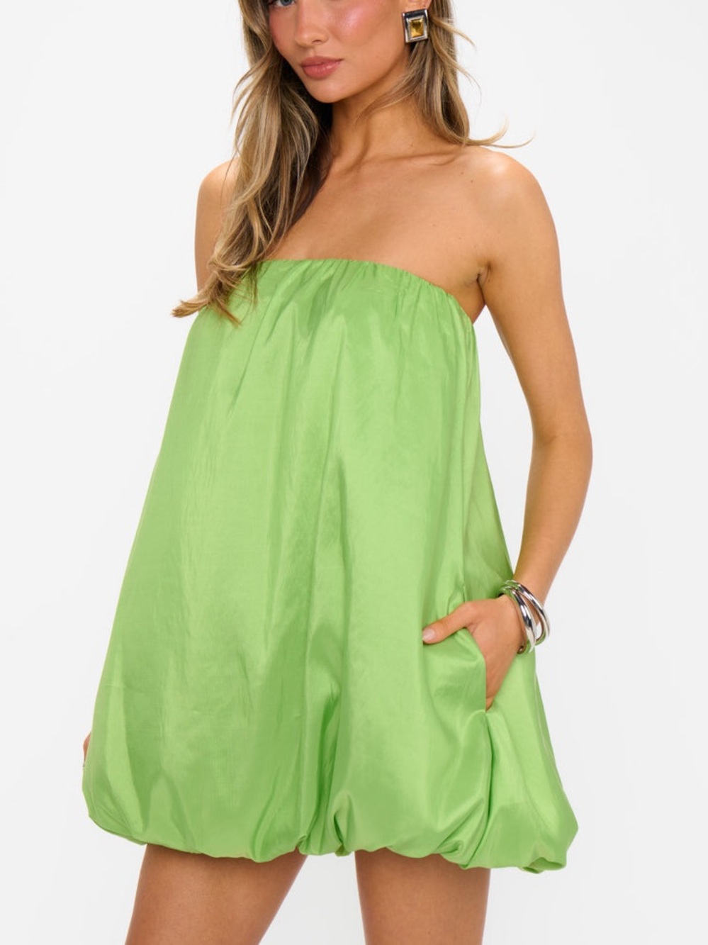 NWT Show Me Your Mumu sz L Beverly Bubble mini Dress a-line lime green taffeta